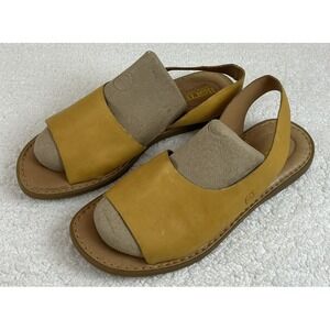 Born Inlet Comfort Sandals Wmns 9M Leather Cushioned Peep Toe Flat Maize *VGUC*